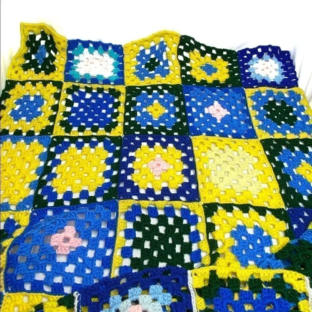 Hand crocheted granny square baby Afghan size 49” X 37”